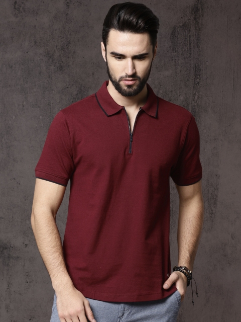 

Roadster Men Maroon Printed Polo Collar T-shirt