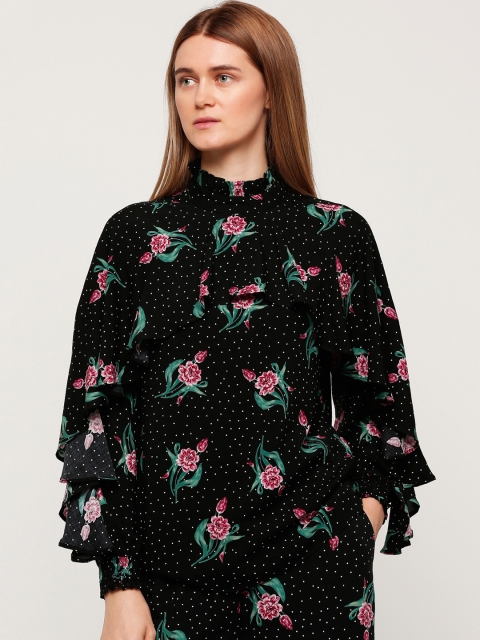 

Splash Women Black Floral Print Layered Top