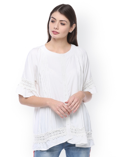 

Splash Women White Self Design A-Line Longline Top