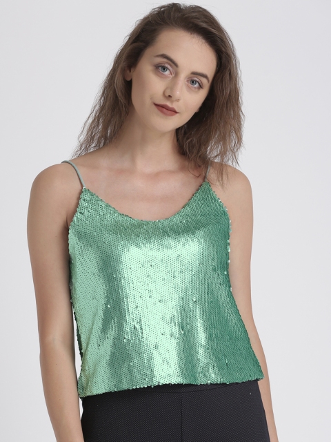 

Splash Women Green Sequinned A-Line Top