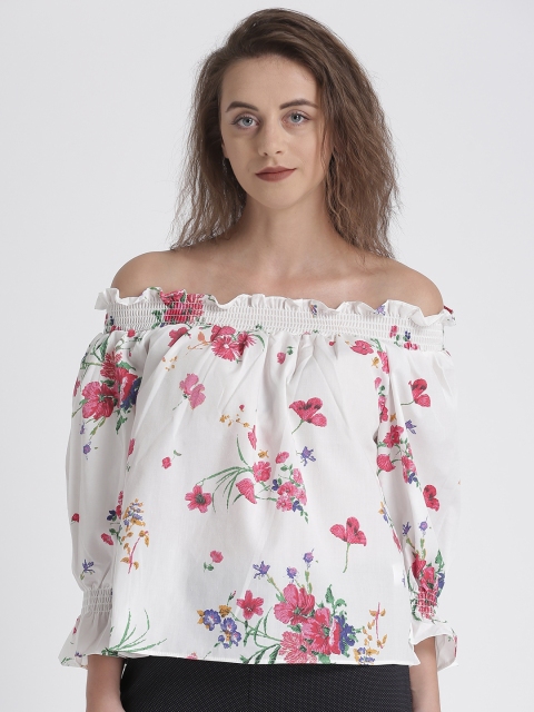 

Splash Women White Printed Bardot Top