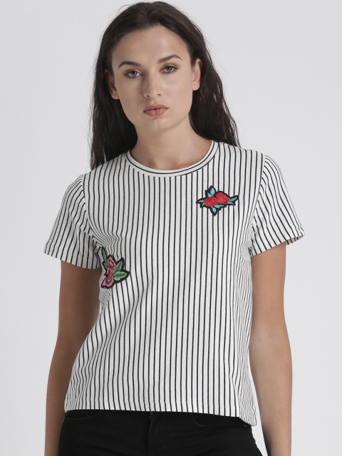 

Splash Women White & Black Striped Top