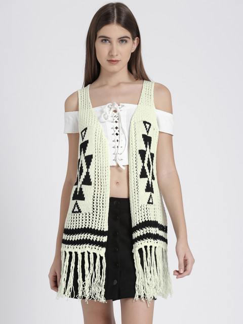 

Splash Off-White Self Design Open Front Shrug