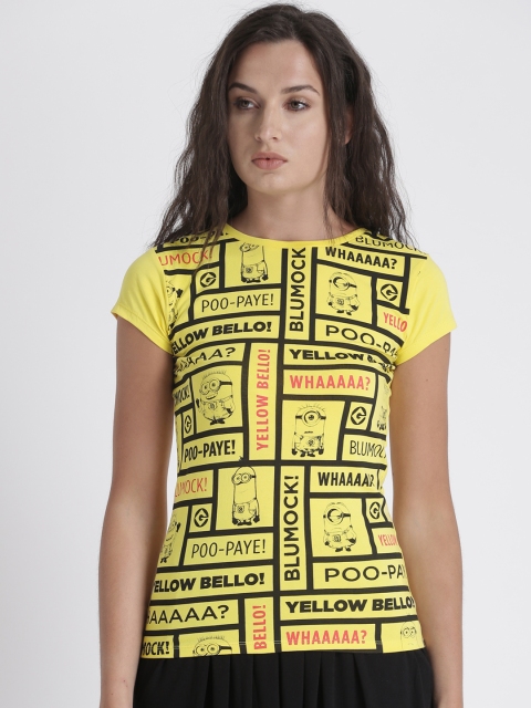 

Splash Women Yellow Printed Round Neck T-shirt