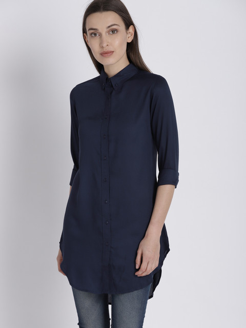 

Splash Women Navy Blue Solid Shirt Style Top