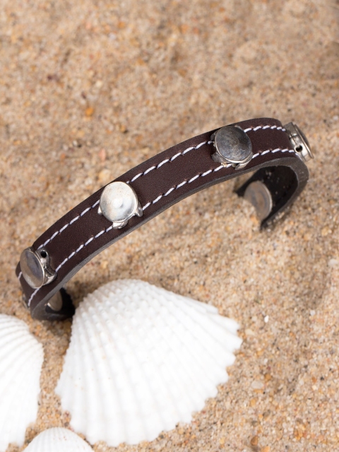 

Dare by Voylla Brown Stainless Steel Silver-Plated Handcrafted Cuff Bracelet