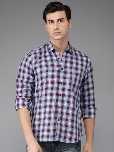 

HERE&NOW Men Navy Blue & Purple Regular Fit Checked Casual Shirt