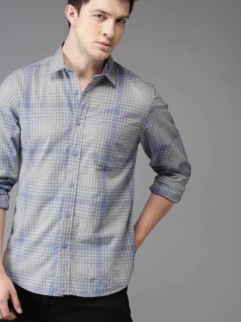 

HERE&NOW Men Blue & Grey Regular Fit Checked Casual Shirt