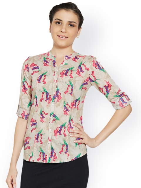 

Bombay High Women Beige Floral Print Shirt Style Top