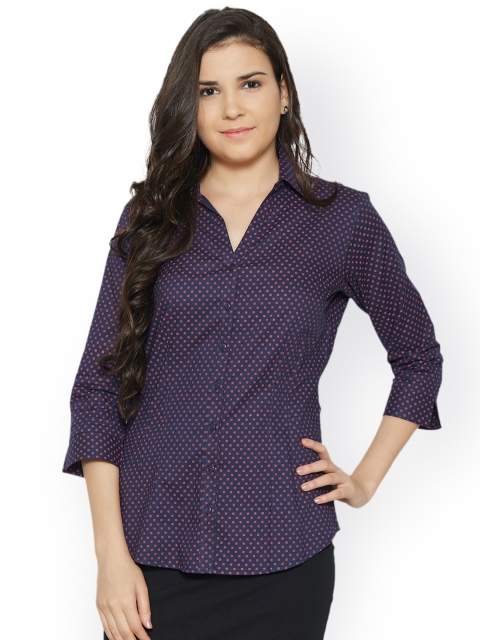 

Bombay High Women Navy Blue Slim Fit Printed Casual Shirt