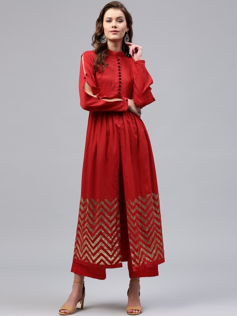 

SASSAFRAS Women Pink & Red Self-Design Kurta with Palazzos