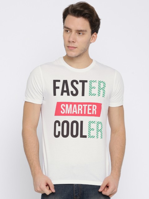 

Splash Men White Printed Round Neck T-shirt