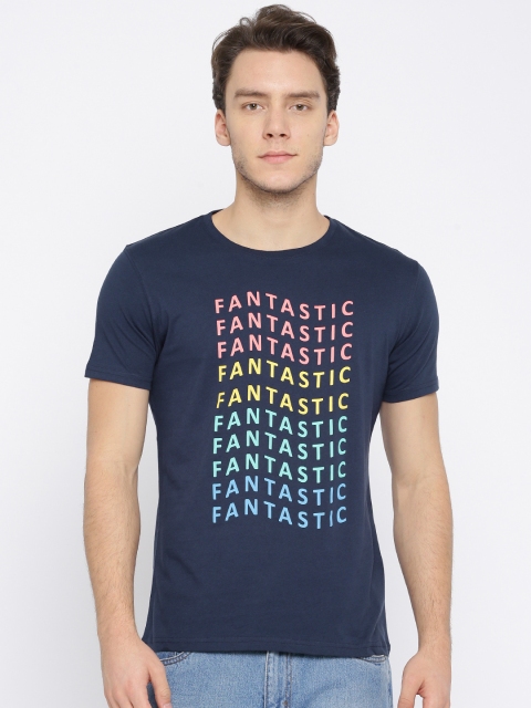 

Splash Men Navy Printed Round Neck T-shirt, Navy blue