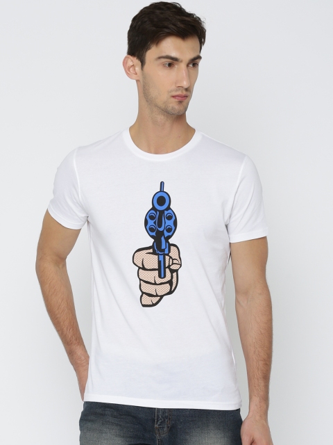 

Splash Men White Printed Round Neck Slim Fit T-shirt