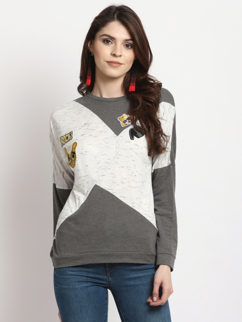 

RARE Women Grey & Cream-Coloured Solid Sweatshirt