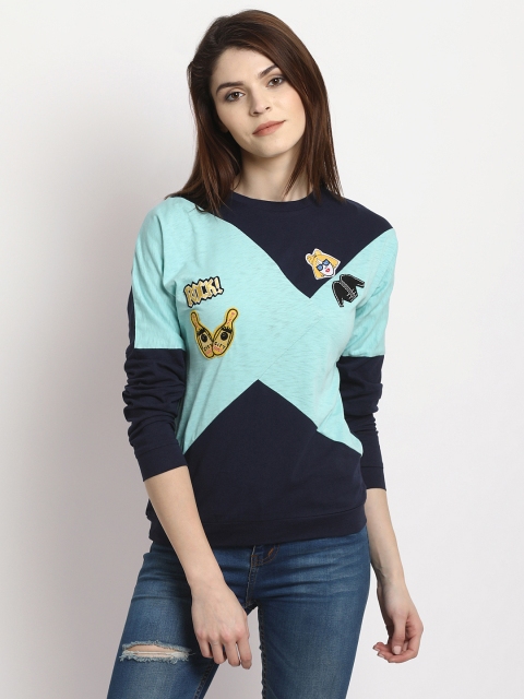 

RARE Women Blue & Black Colourblocked Sweatshirt