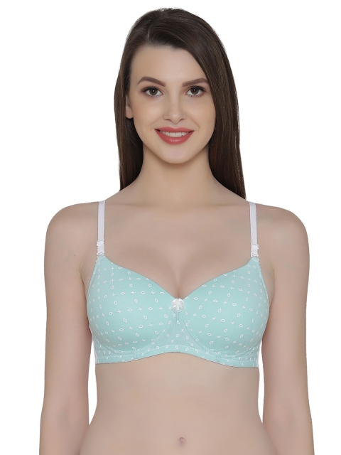 

Clovia Sea Green & White Printed Non-Wired Lightly Padded T-shirt Bra BR1172M1132C