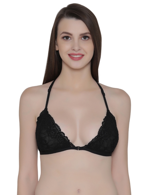 

Clovia Lace Non-Padded Non-Wired Bralette With Trendy Back, Black
