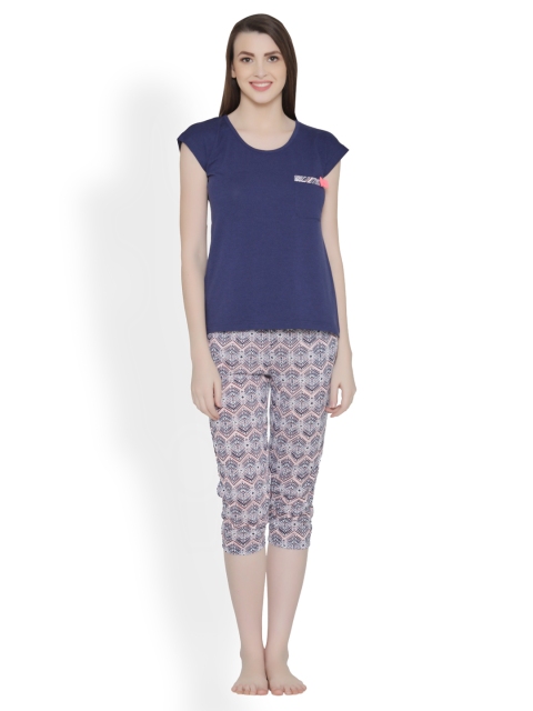 

Clovia Blue Printed Lounge Set LS0268M08M