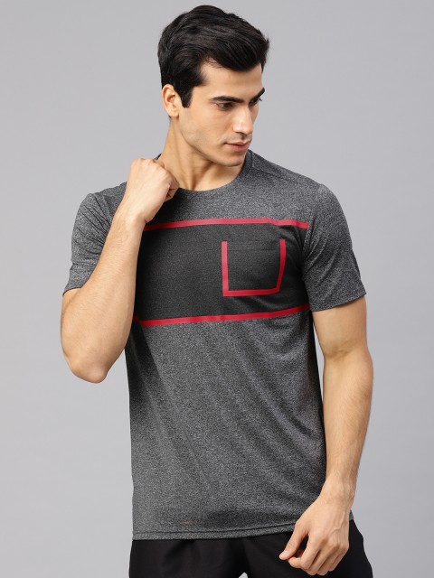 

HRX by Hrithik Roshan Men Charcoal Grey Striped Round Neck T-shirt