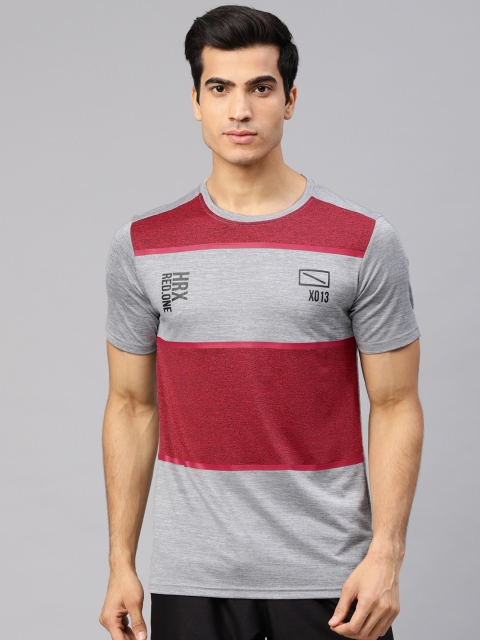

HRX by Hrithik Roshan Men Grey & Red Colourblocked Round Neck T-shirt