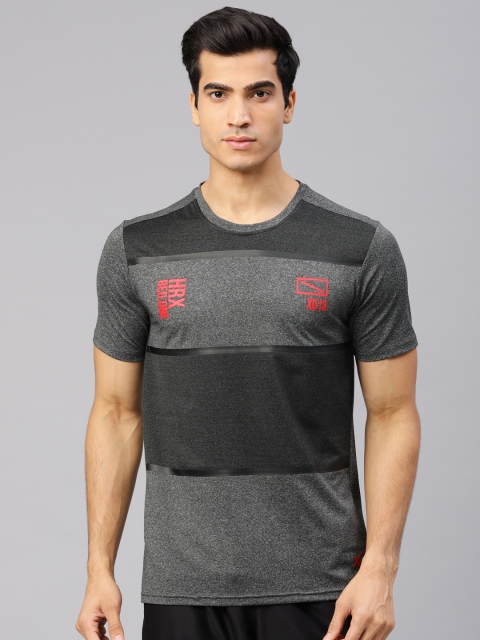 

HRX by Hrithik Roshan Men Charcoal Grey Striped Round Neck T-shirt