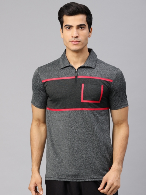 

HRX by Hrithik Roshan Men Charcoal & Black Colourblocked Polo T-shirt