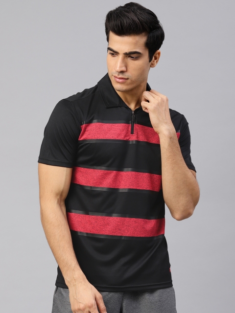 

HRX by Hrithik Roshan Men Black & Red Striped Polo Collar T-shirt
