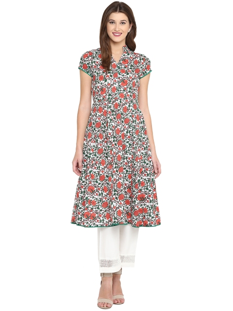 

Shubhavas Women White & Multicoloured Printed A-Line Kurta