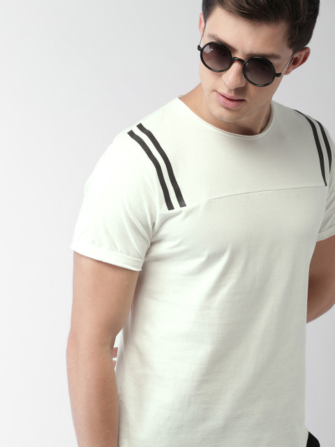 

Mast Harbour Men Cream-Coloured Solid Round Neck Pure Cotton T-shirt