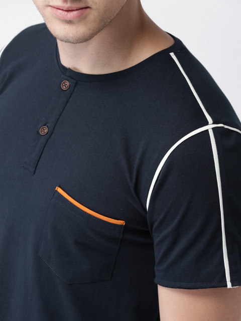 

Mast Harbour Men Navy Solid Mandarin Collar Pure Cotton T-shirt, Navy blue
