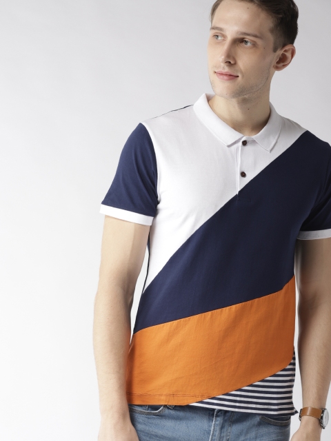

Mast & Harbour Men Navy Blue & White Colourblocked Polo Collar T-shirt