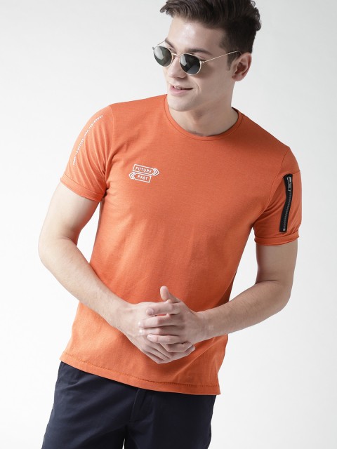 

Mast & Harbour Men Orange Solid Round Neck T-shirt