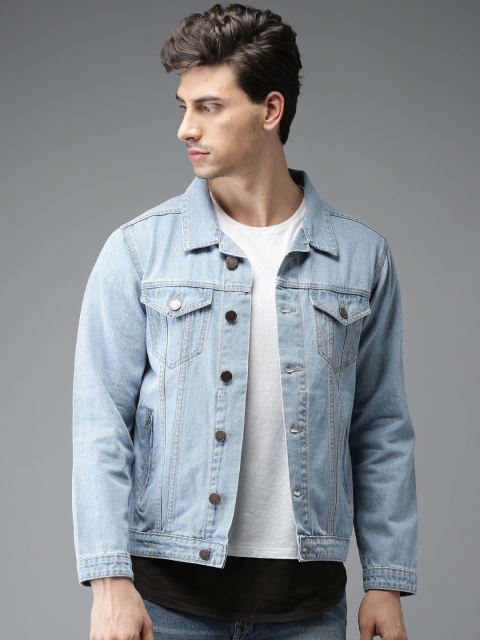 

HERE&NOW Men Blue Solid Denim Jacket