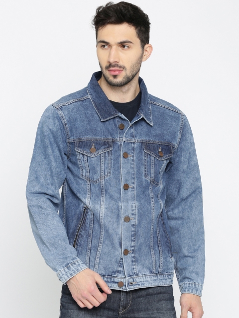 

HERE&NOW Men Blue Solid Denim Jacket