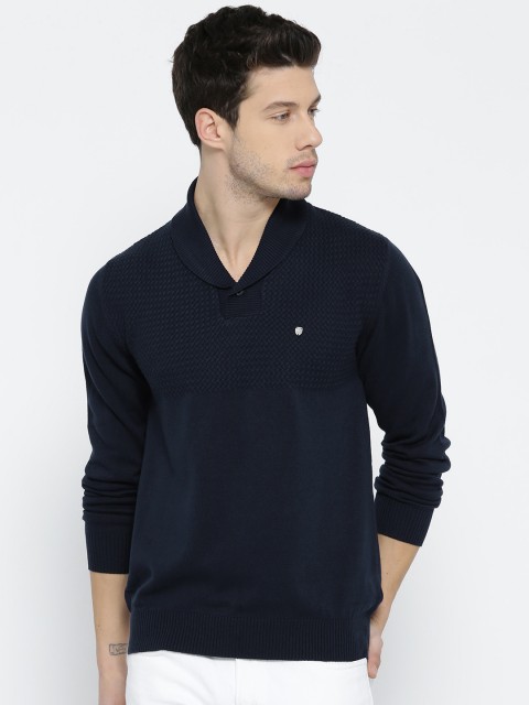 

Blackberrys Men Navy Blue Self-Design Pullover