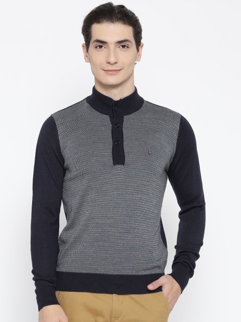 

Blackberrys Men Grey & Navy Self-Design Pullover