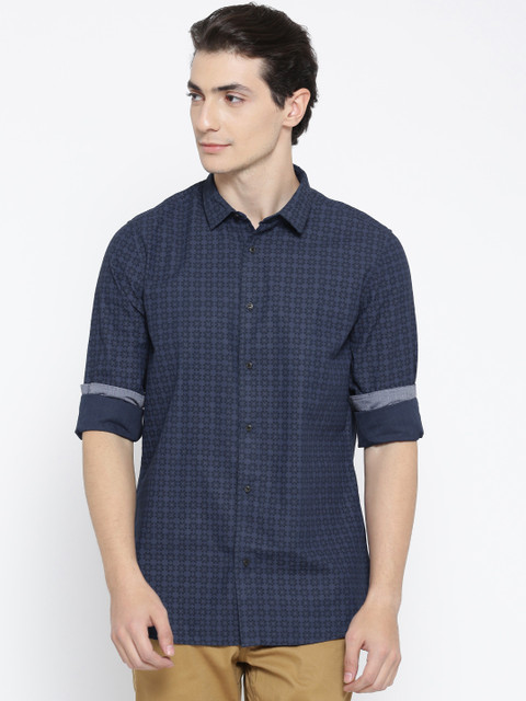 

Blackberrys Men Navy Blue Slim Fit Self-Design Casual Shirt