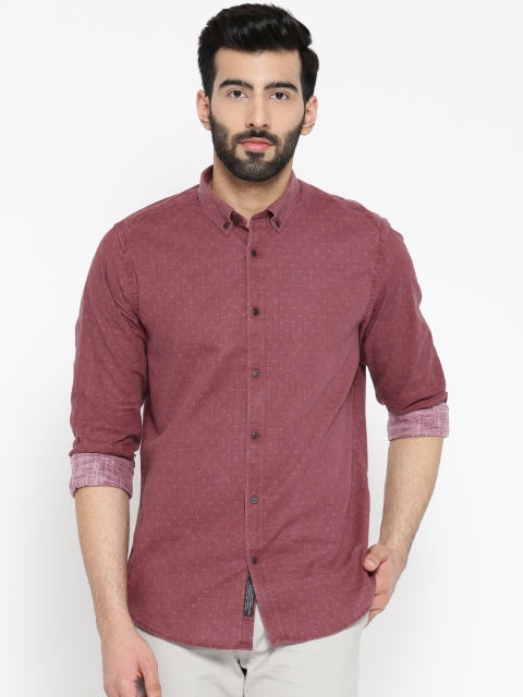 

Blackberrys Men Burgundy Slim Fit Self-Design Casual Shirt