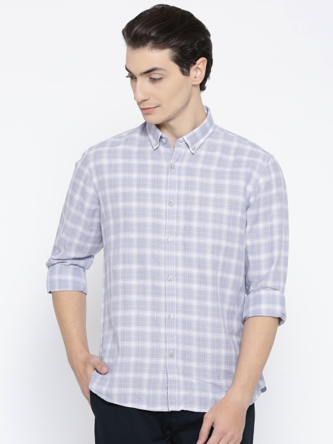 

Blackberrys Men Lavender & White Slim Fit Checked Casual Shirt
