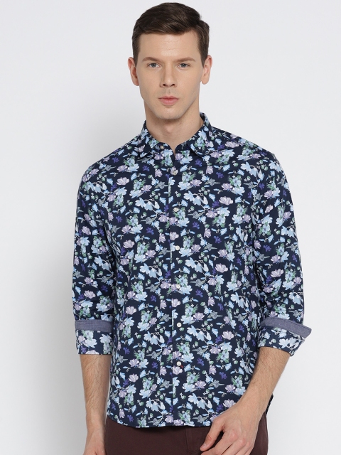 

Blackberrys Men Navy Blue & Purple Slim Fit Printed Casual Shirt