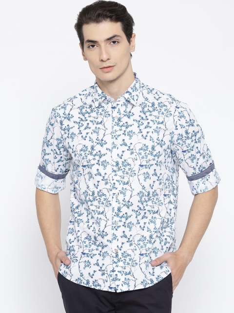 

Blackberrys Men White & Blue Slim Fit Printed Casual Shirt