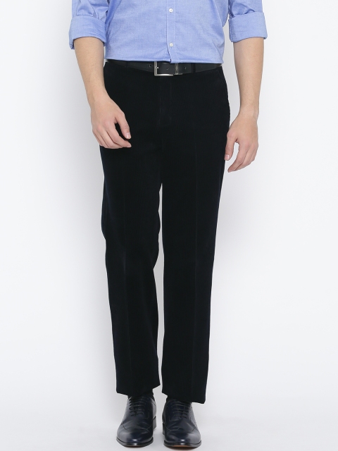 

Blackberrys Men Navy Blue Regular Fit Solid Corduroy Semiformal Trousers