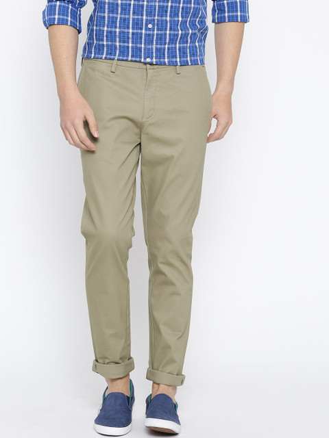 

Blackberrys Men Olive Green Solid Trousers