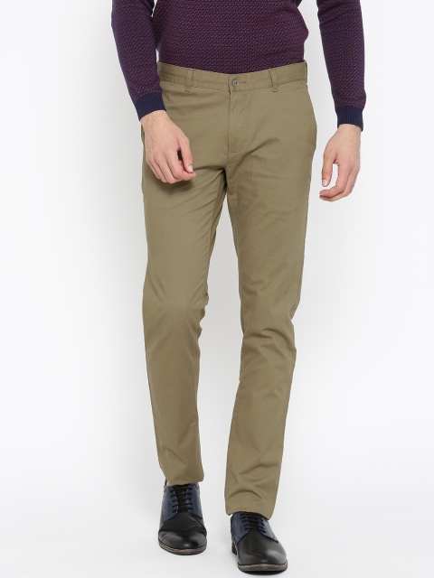 

Blackberrys Men Olive Green Sharp Regular Fit Solid Regular Trousers