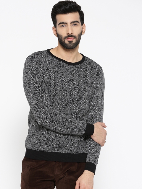 

Blackberrys Men Black & White Self-Design Sweater