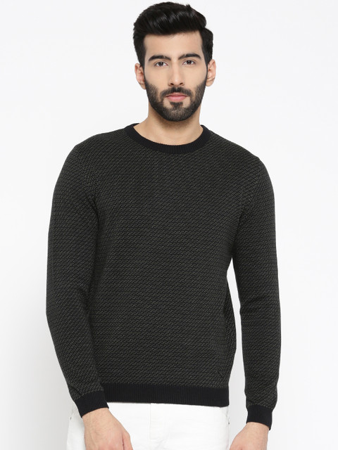 

Blackberrys Men Black & Green Self-Design Pullover
