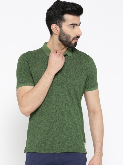 

Blackberrys Men Green Printed Polo Collar Pure Cotton T-shirt