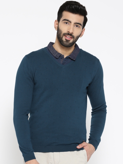 

Blackberrys Men Teal Green Self-Design Sweater
