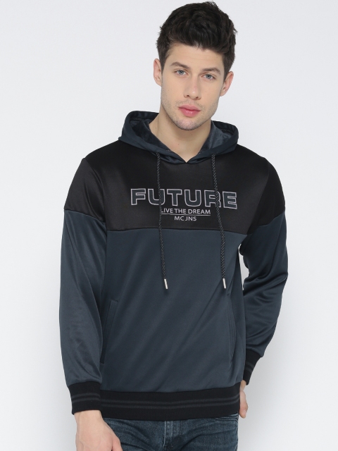 

Monte Carlo Men Navy Blue & Black Colourblocked Hooded Sweatshirt